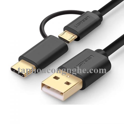 Ugreen 30173 0.5M màu Đen Thiết bị chuyển đổi USB 2.0 sang type-C và micro USB US142 30030173